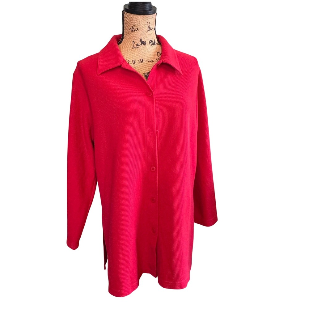 New York & Company Womens Button Front Corduroy Casual Shirt Dress Red Medium
